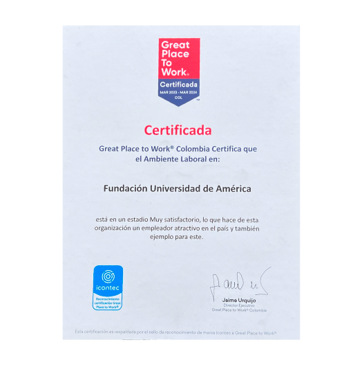 Certificación Great Place to Work otorgada a la Universidad de América