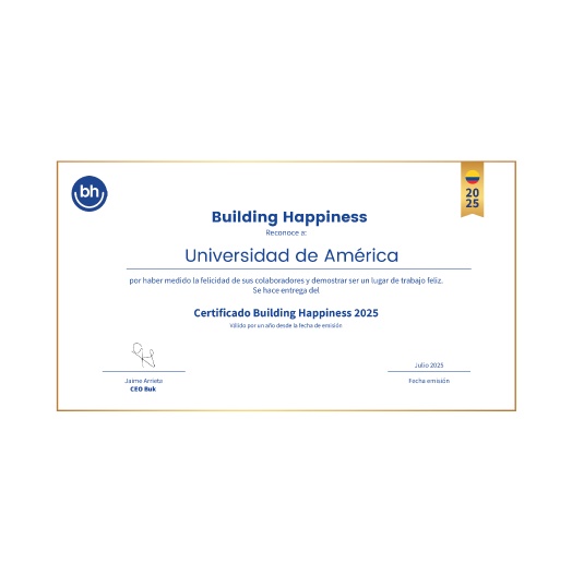 Certificado Building Happiness 2025 para la Universidad de América