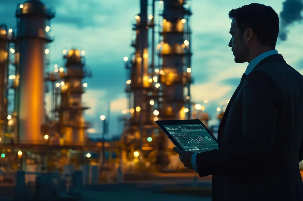 Operación y negociación de contratos de futuros de petróleo y acciones petroleras en análisis de mercado energético